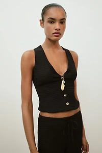 TEXTURED BUTTONED VEST TOP