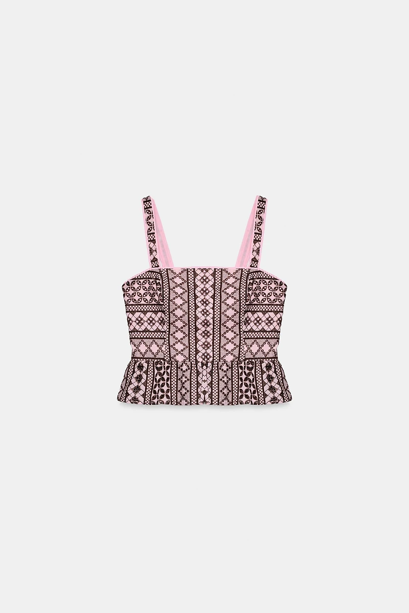 EMBROIDERED EYELET TOP