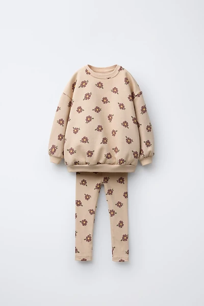 PRINTED RIB SWEATSHIRT AND LEGGING SET