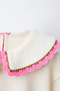CROCHET PETER PAN COLLAR SWEATSHIRT