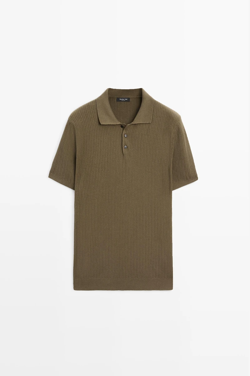 100% cotton textured knit polo sweater