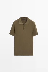 100% cotton textured knit polo sweater