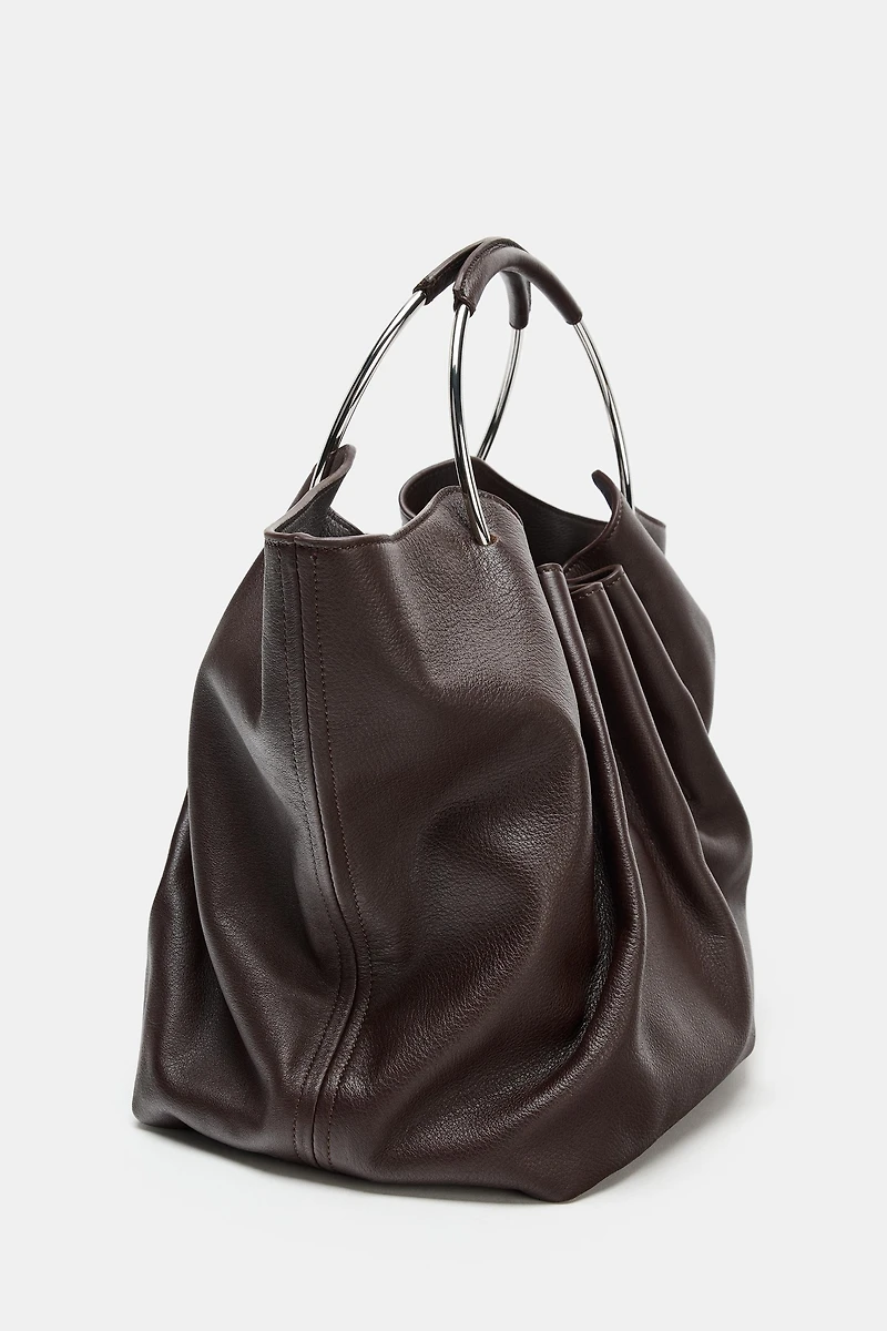 SAC SEAU EN CUIR ANSE RIGIDE