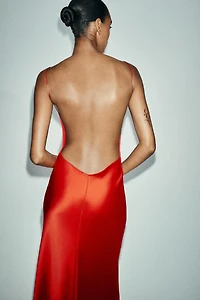 OPEN BACK SATIN LONG DRESS