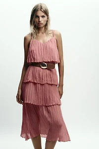 BELTED RUFFLED MIDI DRESS