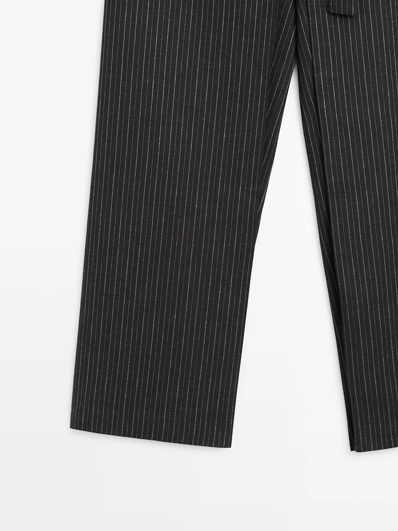 Striped trousers with wrap-style bow detail