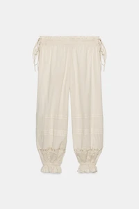 PANTALON BOUFFANT PLISSÉ ET DENTELLE