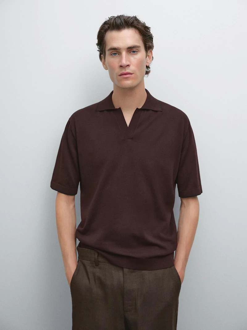 Knit polo shirt with contrast detail
