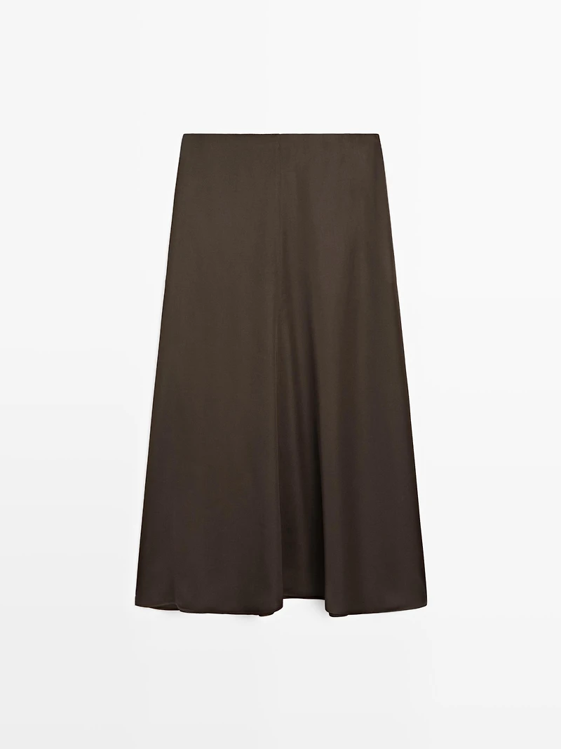 Satin midi skirt with pockets