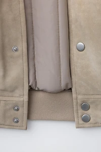 FAUX SUEDE TEXT BOMBER JACKET