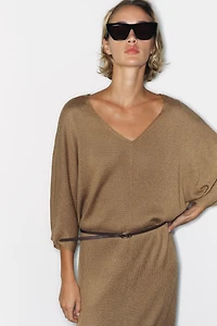 BELTED KNIT MIDI DRESS