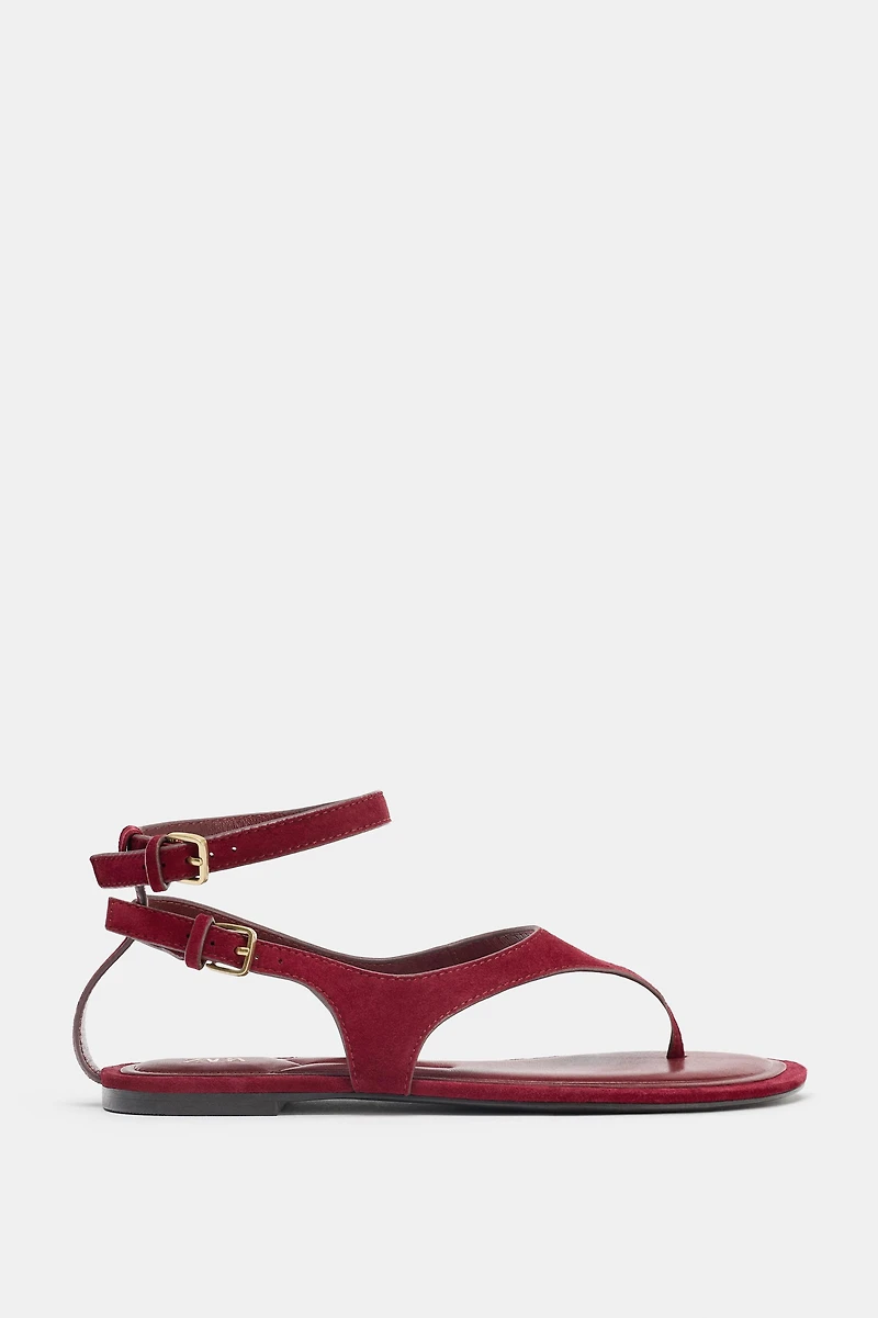 SPLIT LEATHER FLAT TOE LOOP SANDALS