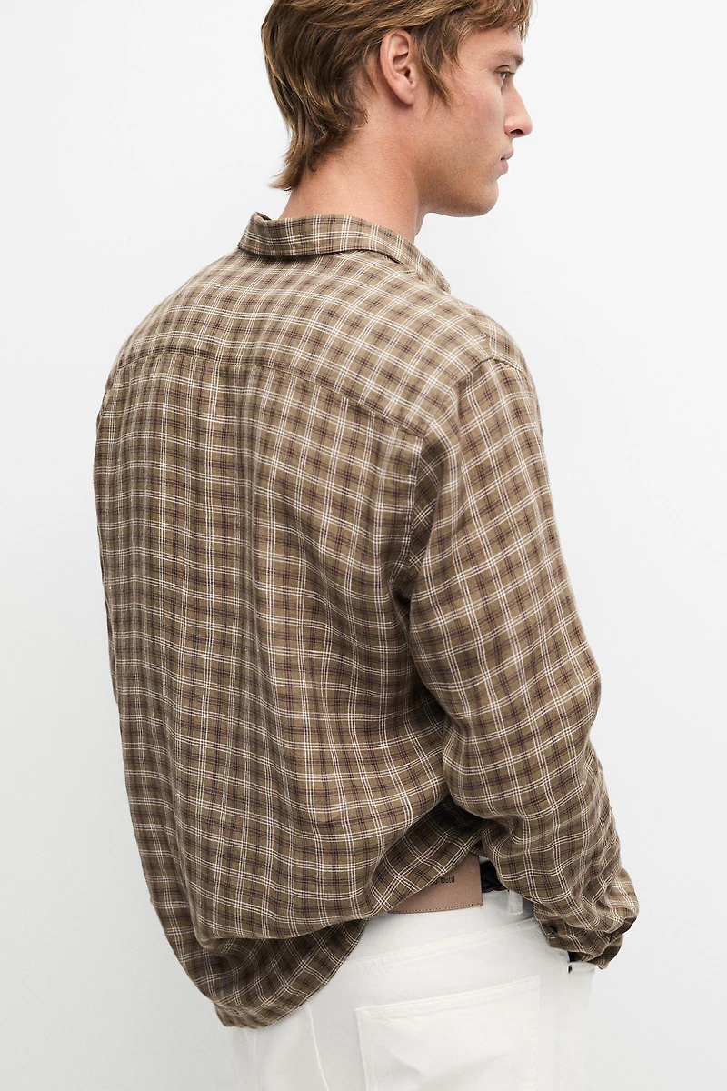 100% linen regular fit check shirt