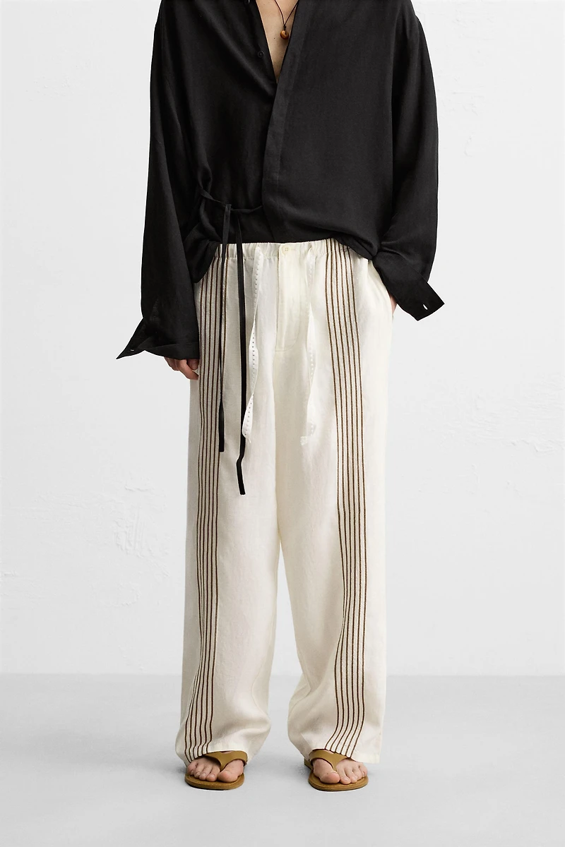 100% LINEN EMBROIDERED PANTS