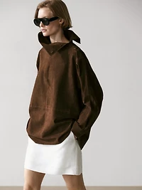 Chemisier col montant cuir daim