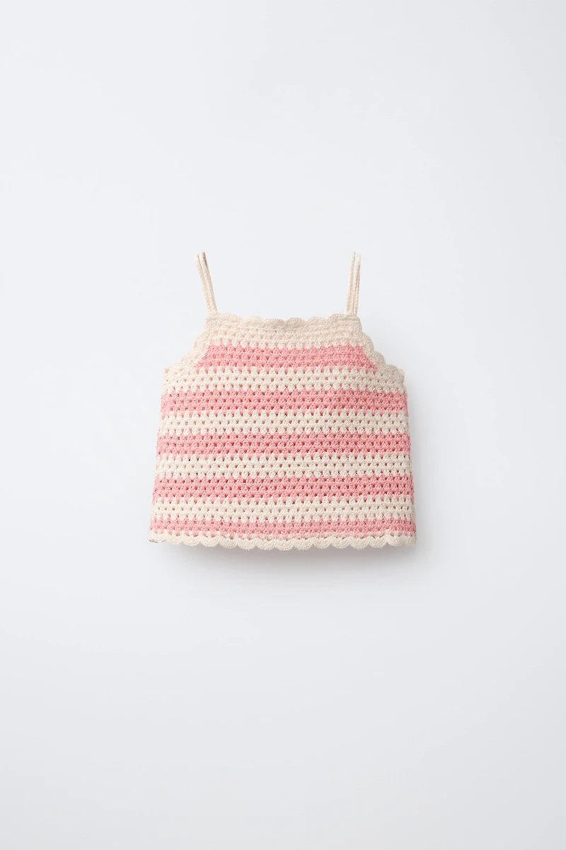 STRIPED CROCHET KNIT TOP