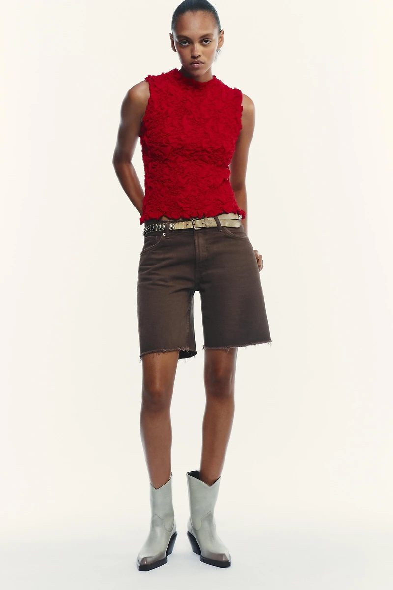 MID-RISE RIPPED TRF DENIM SHORTS