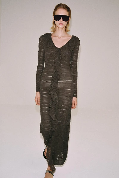POINTELLE KNIT RUFFLED DRESS