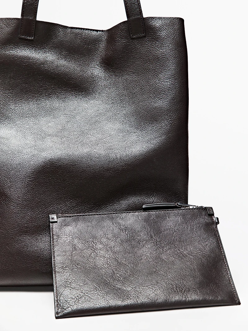 Tote bag avec détail pochette en cuir nappa