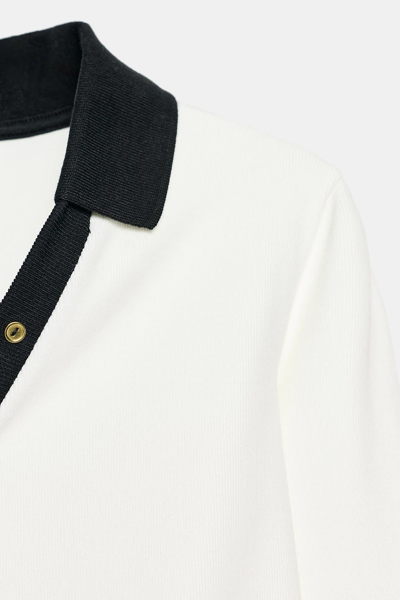 TOP POLO INTERLOCK CONTRASTÉ