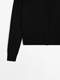 Wool blend knit cardigan with crew neck