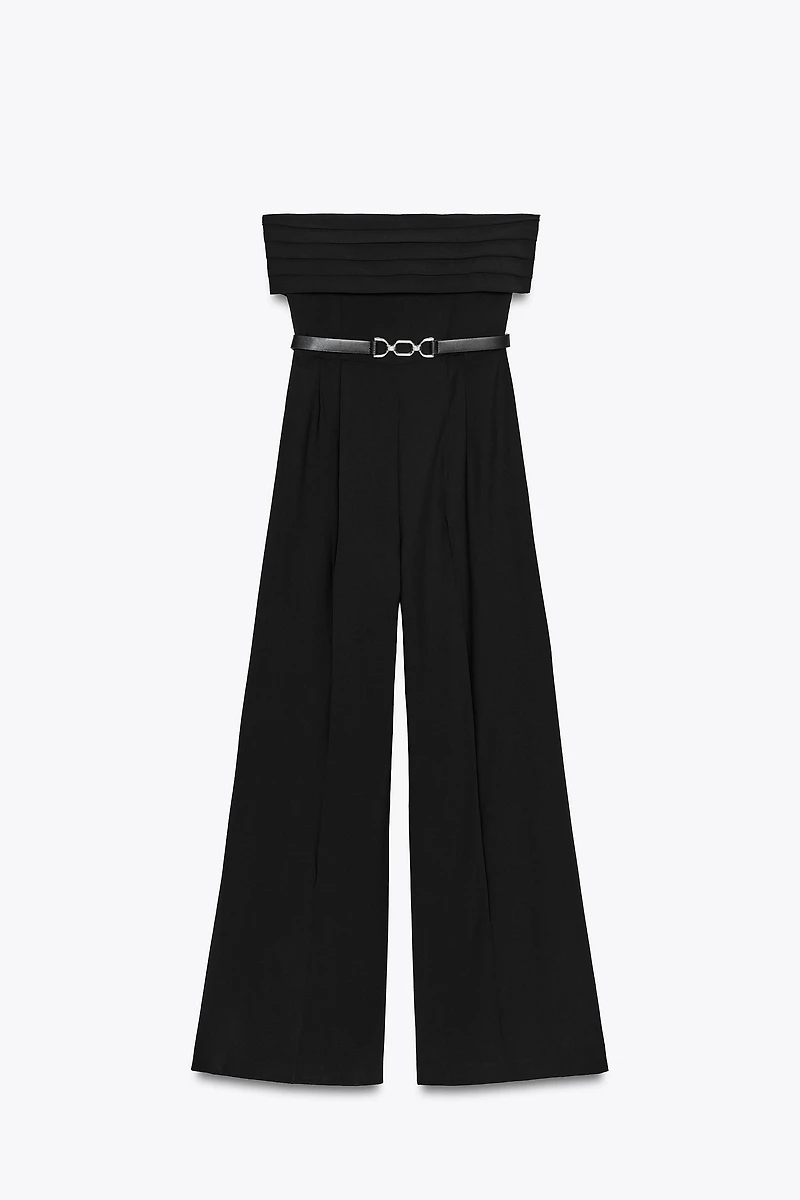 CREPE BUSTIER JUMPSUIT WITH BELT