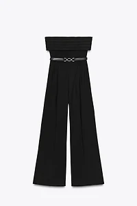CREPE BUSTIER JUMPSUIT WITH BELT