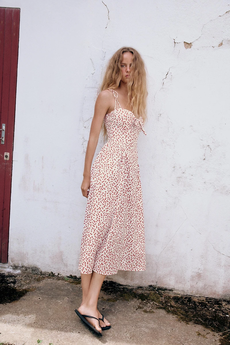 PRINTED POPLIN MIDI DRESS