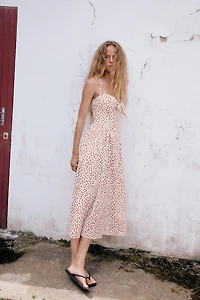 PRINTED POPLIN MIDI DRESS