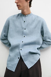 Regular fit contrast button 100% linen shirt