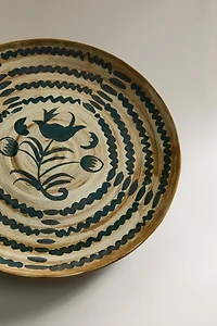 ROUND STONEWARE FLORAL SERVING DISH
