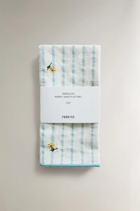 STRIPED EMBROIDERED FLORAL NAPKINS (SET OF 2)