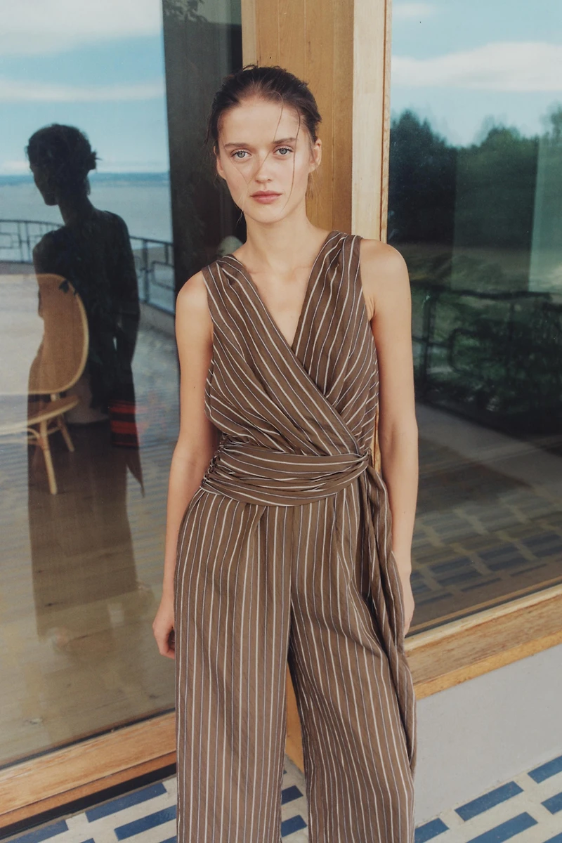 STRIPED BELTED JUMPSUIT