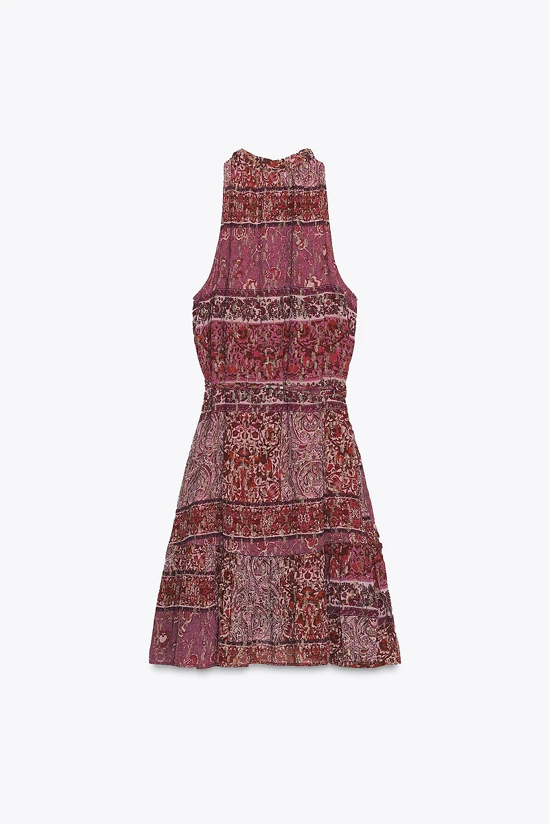 PATCHWORK PRINT MINI DRESS WITH BELT