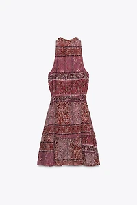 PATCHWORK PRINT MINI DRESS WITH BELT