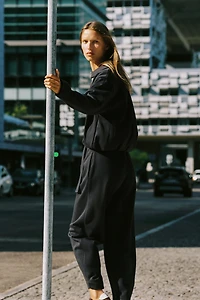 PLEATED FLEECE BOMBER JACKET