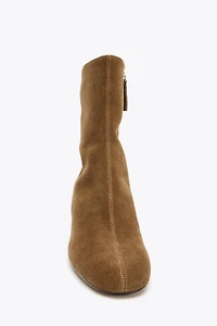 SPLIT LEATHER WIDE HEELED ANKLE BOOTS