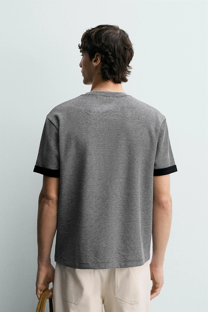 T-SHIRT JACQUARD RAYURES CONTRASTE