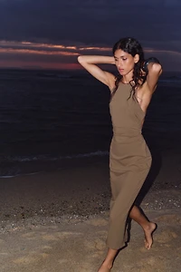 HALTER MIDI DRESS WITH TRIM
