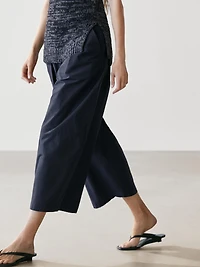 Cotton blend wide-leg trousers