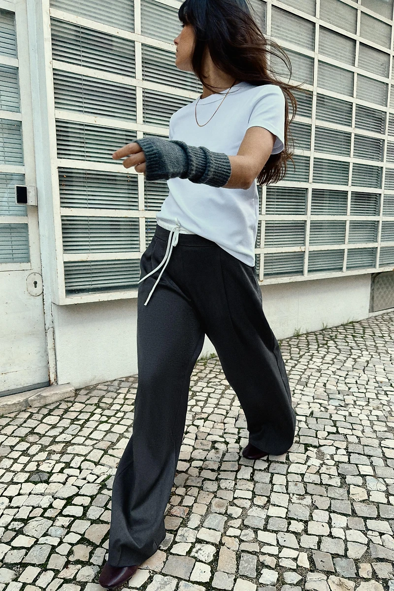 DOUBLE WAISTBAND WIDE-LEG PANTS