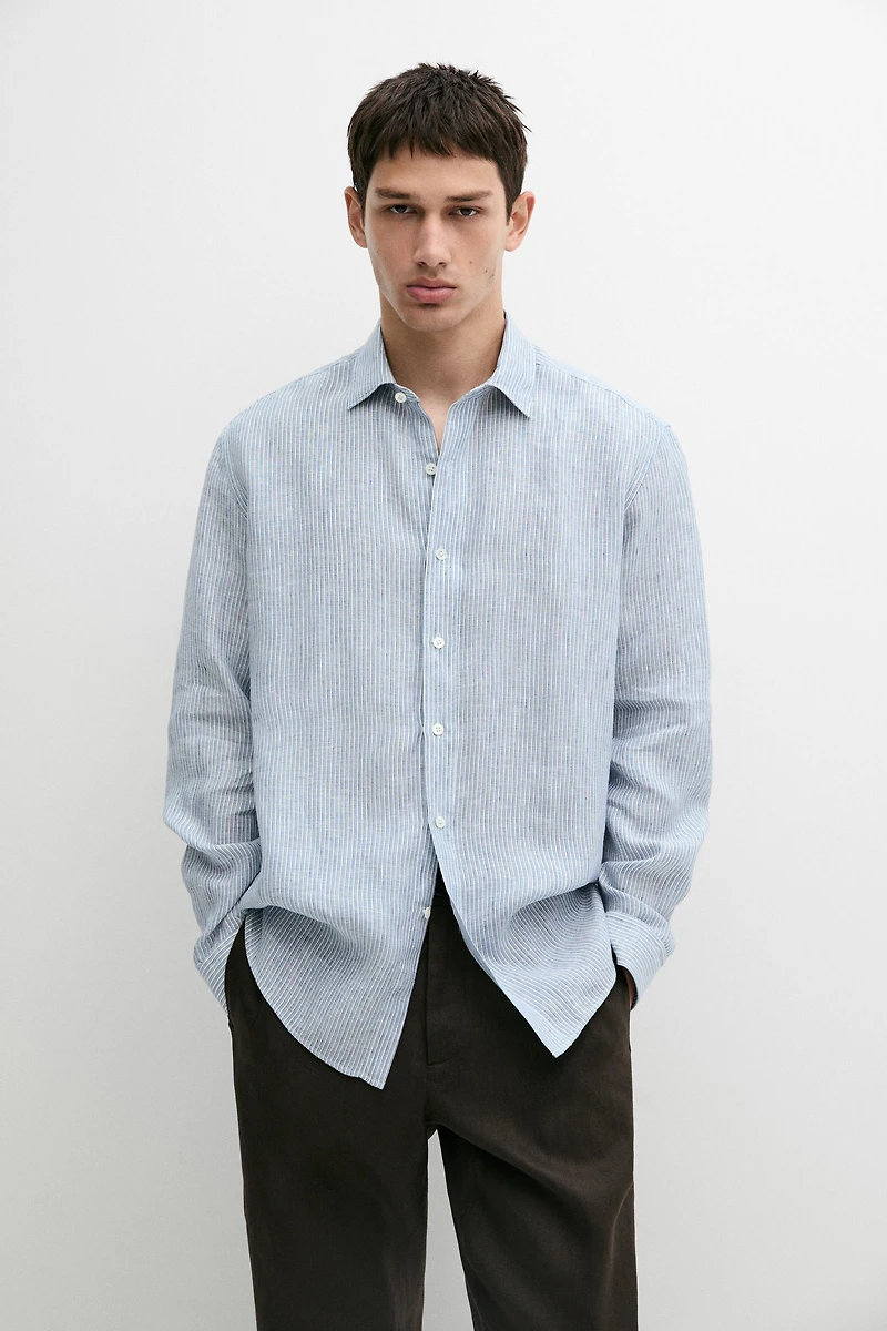 100% linen shirt with discontinuous stripes