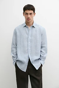 100% linen shirt with discontinuous stripes