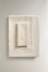 LINEN TABLECLOTH WITH HEMSTITCHED INSERTS