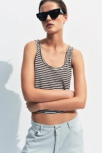 STRIPED COTTON AND LINEN TOP