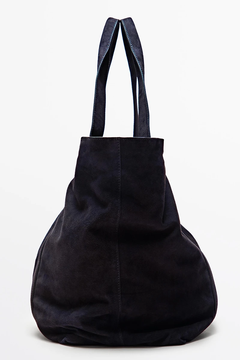 Split suede leather tote bag