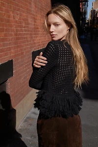 FRINGED PLAID KNIT JUMPER