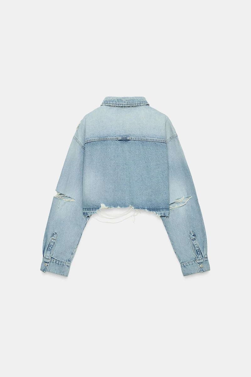SURCHEMISE CROP EN DENIM TRF