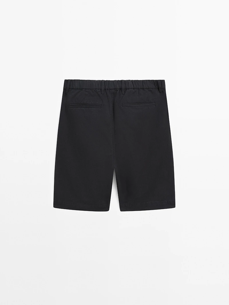 Cotton blend semi-jogger Bermuda shorts