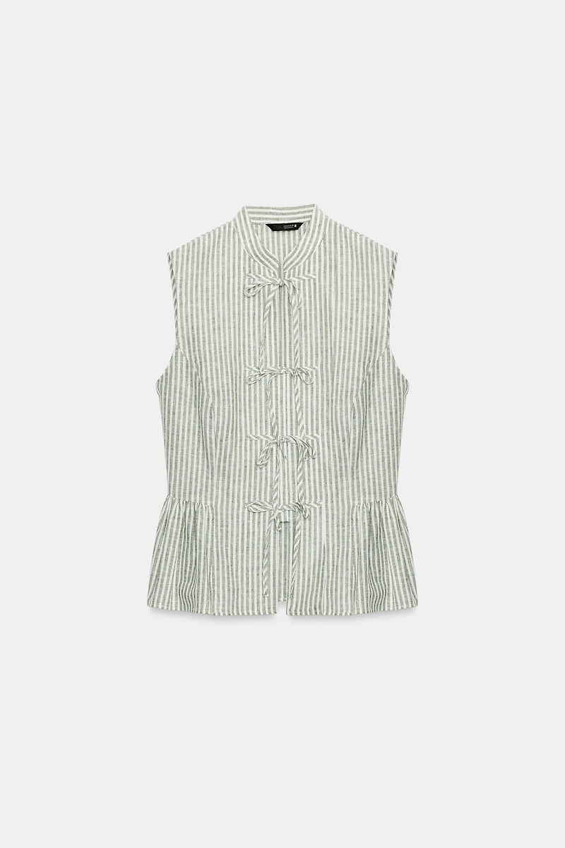 STRIPED METALLIC THREAD TIE TOP
